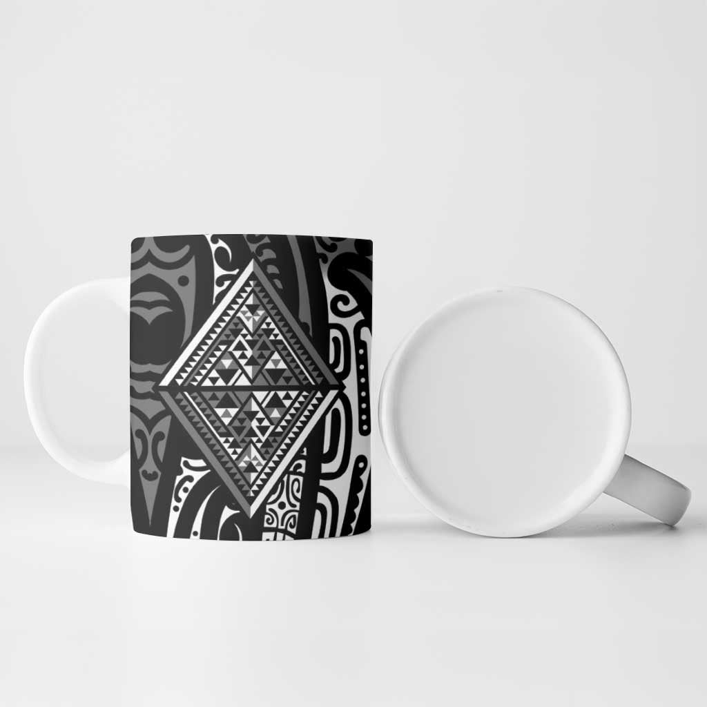 New Zealand Maori Taniko Ceramic Mug Black Kowhaiwhai Puhoro - Polynesian Pride