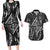 New Zealand Maori Taniko Couples Matching Long Sleeve Bodycon Dress and Hawaiian Shirt Black Kowhaiwhai Puhoro