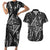 New Zealand Maori Taniko Couples Matching Short Sleeve Bodycon Dress and Hawaiian Shirt Black Kowhaiwhai Puhoro
