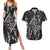 New Zealand Maori Taniko Couples Matching Summer Maxi Dress and Hawaiian Shirt Black Kowhaiwhai Puhoro