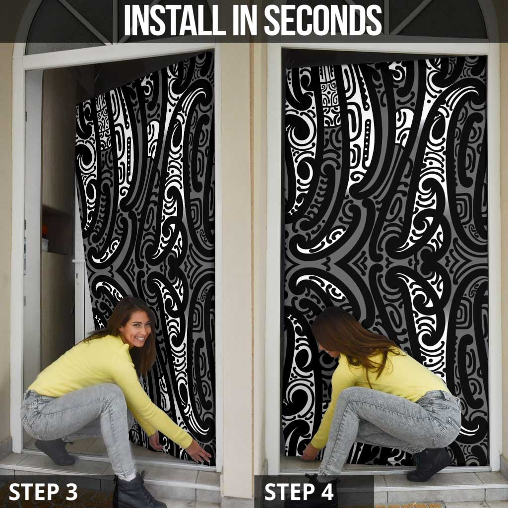New Zealand Maori Taniko Door Cover Black Kowhaiwhai Puhoro - Polynesian Pride