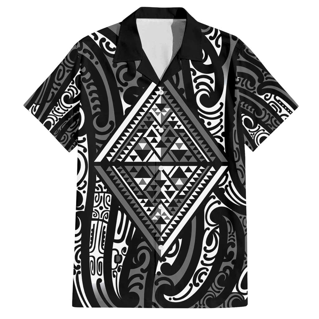 New Zealand Maori Taniko Family Matching Off Shoulder Maxi Dress and Hawaiian Shirt Black Kowhaiwhai Puhoro LT9 Dad's Shirt - Short Sleeve Black - Polynesian Pride