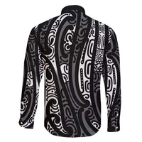 New Zealand Maori Taniko Family Matching Off Shoulder Maxi Dress and Hawaiian Shirt Black Kowhaiwhai Puhoro LT9 - Polynesian Pride