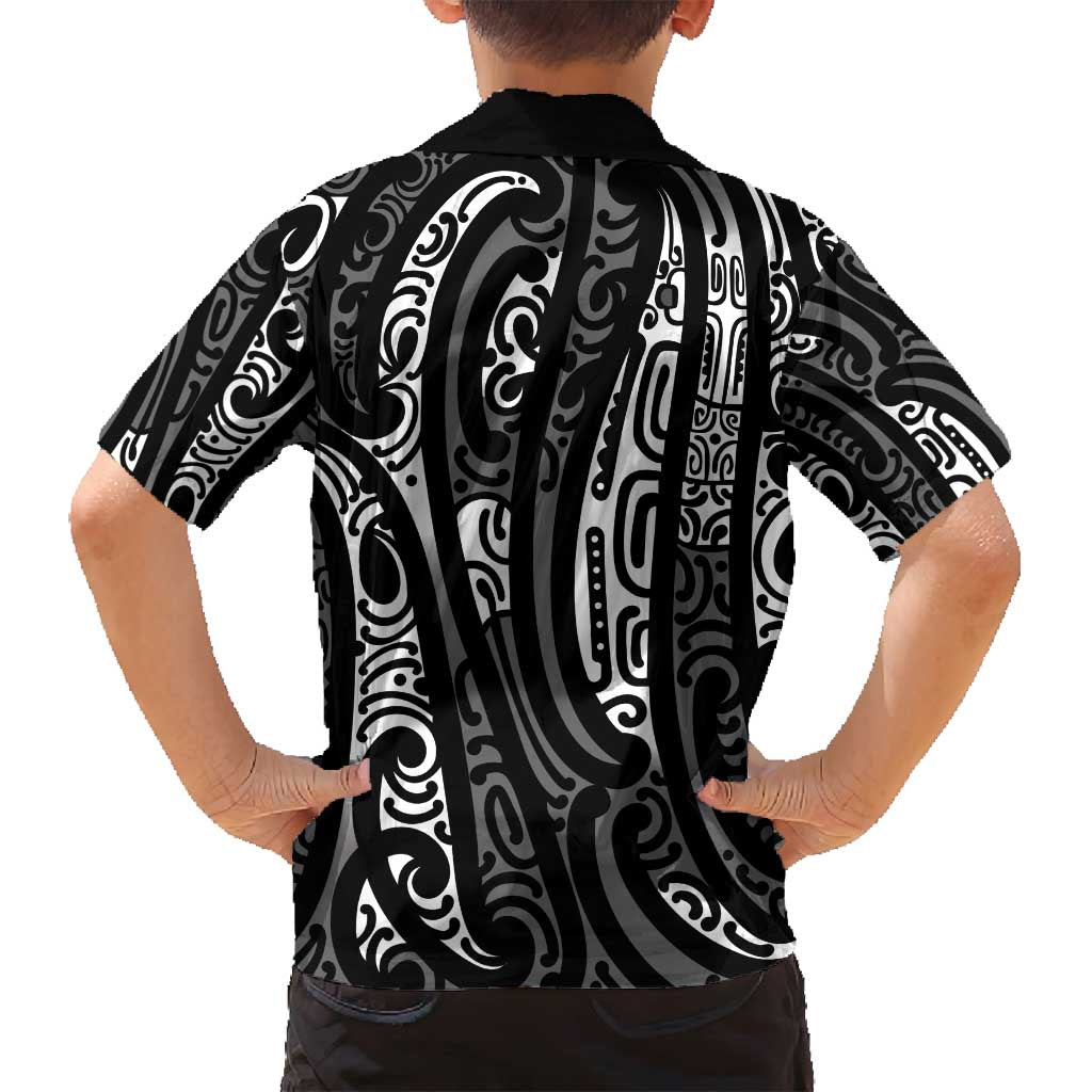 New Zealand Maori Taniko Family Matching Off Shoulder Short Dress and Hawaiian Shirt Black Kowhaiwhai Puhoro LT9 - Polynesian Pride