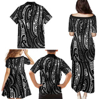 New Zealand Maori Taniko Family Matching Puletasi and Hawaiian Shirt Black Kowhaiwhai Puhoro LT9 - Polynesian Pride