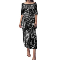 New Zealand Maori Taniko Family Matching Puletasi and Hawaiian Shirt Black Kowhaiwhai Puhoro LT9 Mom's Dress Black - Polynesian Pride