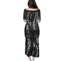 New Zealand Maori Taniko Family Matching Puletasi and Hawaiian Shirt Black Kowhaiwhai Puhoro LT9 - Polynesian Pride