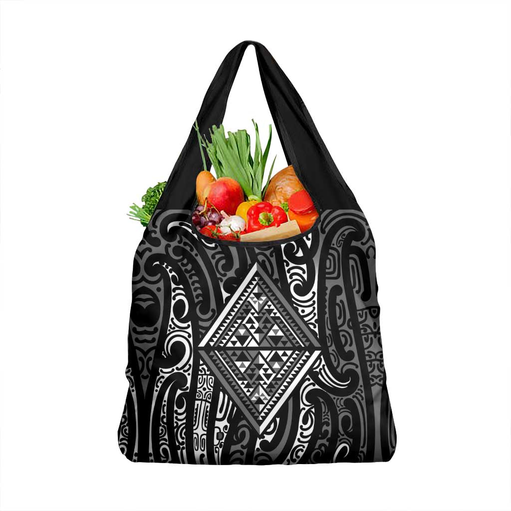 New Zealand Maori Taniko Grocery Bag Black Kowhaiwhai Puhoro