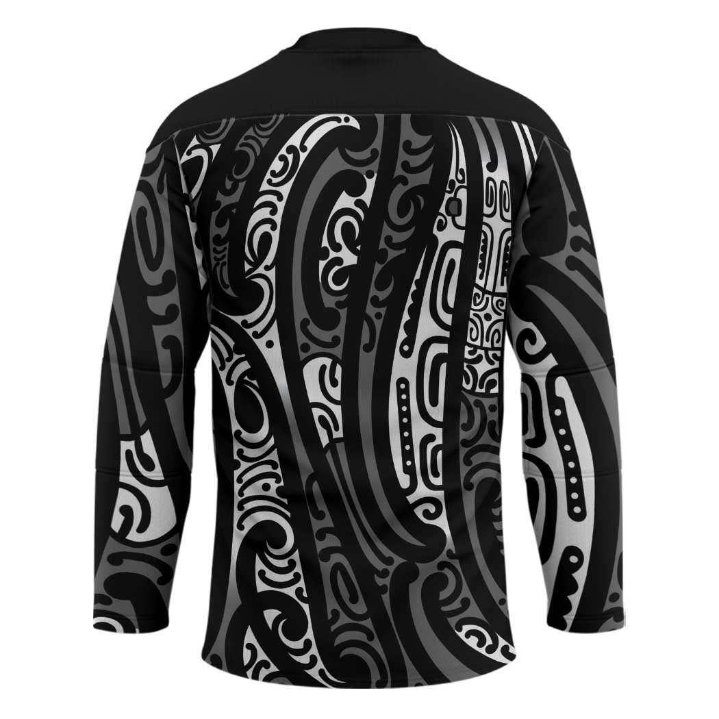 New Zealand Maori Taniko Hockey Jersey Black Kowhaiwhai Puhoro - Polynesian Pride