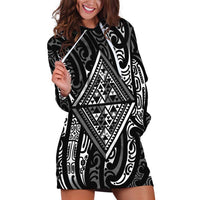 New Zealand Maori Taniko Hoodie Dress Black Kowhaiwhai Puhoro