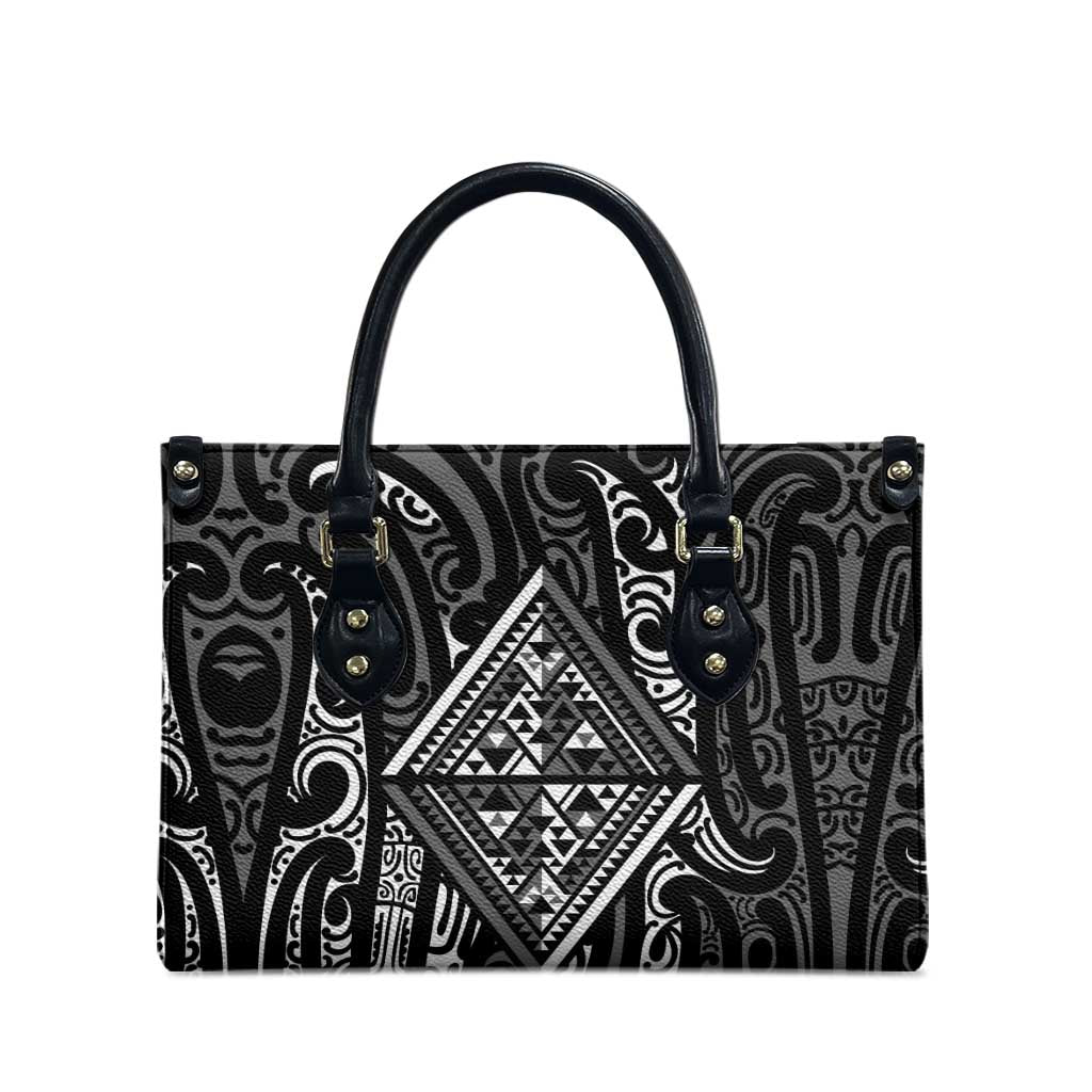 New Zealand Maori Taniko Leather Bag Black Kowhaiwhai Puhoro - Polynesian Pride