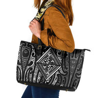 New Zealand Maori Taniko Leather Tote Bag Black Kowhaiwhai Puhoro LT9 Black - Polynesian Pride