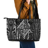 New Zealand Maori Taniko Leather Tote Bag Black Kowhaiwhai Puhoro LT9 - Polynesian Pride