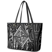 New Zealand Maori Taniko Leather Tote Bag Black Kowhaiwhai Puhoro LT9 - Polynesian Pride