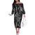 New Zealand Maori Taniko Off The Shoulder Long Sleeve Dress Black Kowhaiwhai Puhoro