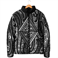 New Zealand Maori Taniko Padded Jacket Black Kowhaiwhai Puhoro - Polynesian Pride