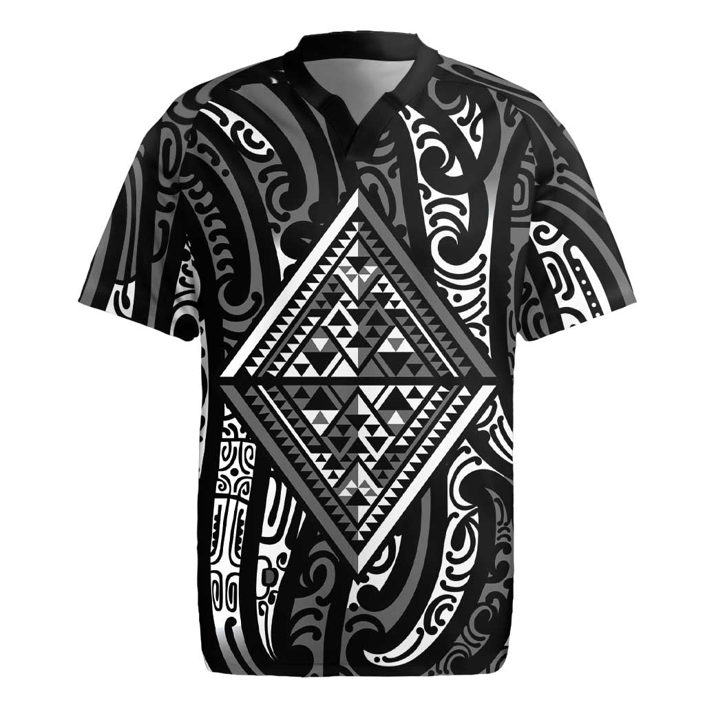 New Zealand Maori Taniko Rugby Jersey Black Kowhaiwhai Puhoro