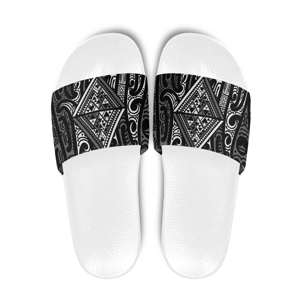 New Zealand Maori Taniko Slide Sandals Black Kowhaiwhai Puhoro - Polynesian Pride