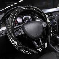 New Zealand Maori Taniko Steering Wheel Cover Black Kowhaiwhai Puhoro