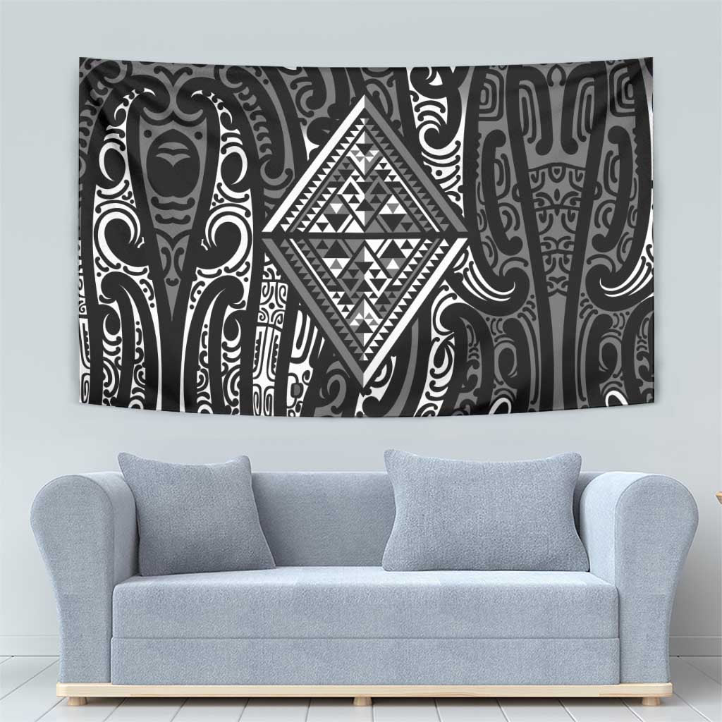New Zealand Maori Taniko Tapestry Black Kowhaiwhai Puhoro