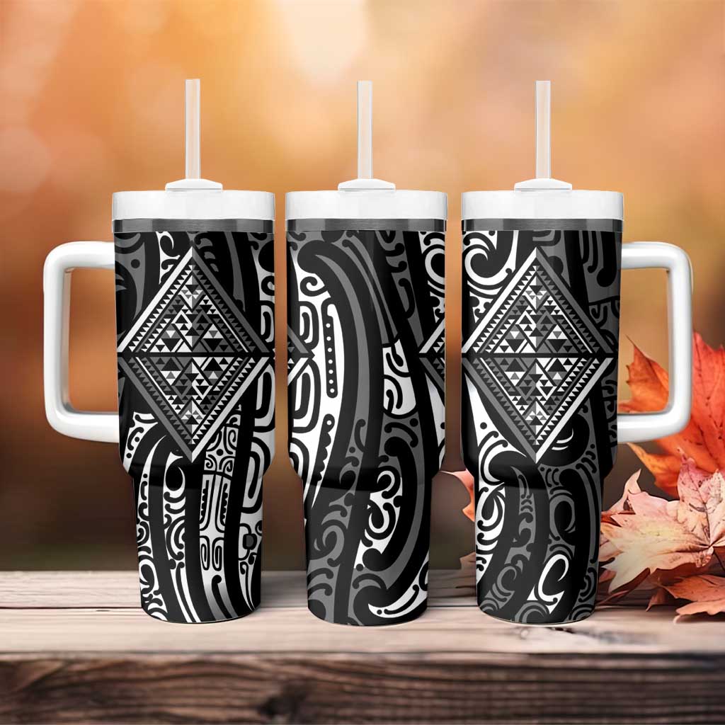 New Zealand Maori Taniko Tumbler With Handle Black Kowhaiwhai Puhoro