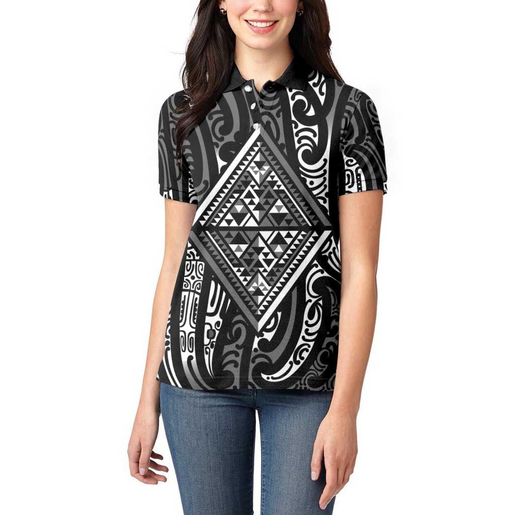 New Zealand Maori Taniko Women Polo Shirt Black Kowhaiwhai Puhoro LT9 - Polynesian Pride