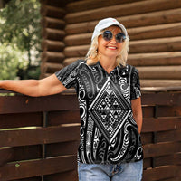 New Zealand Maori Taniko Women Polo Shirt Black Kowhaiwhai Puhoro LT9 - Polynesian Pride