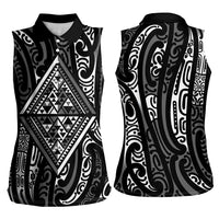 New Zealand Maori Taniko Women Sleeveless Polo Shirt Black Kowhaiwhai Puhoro LT9 - Polynesian Pride