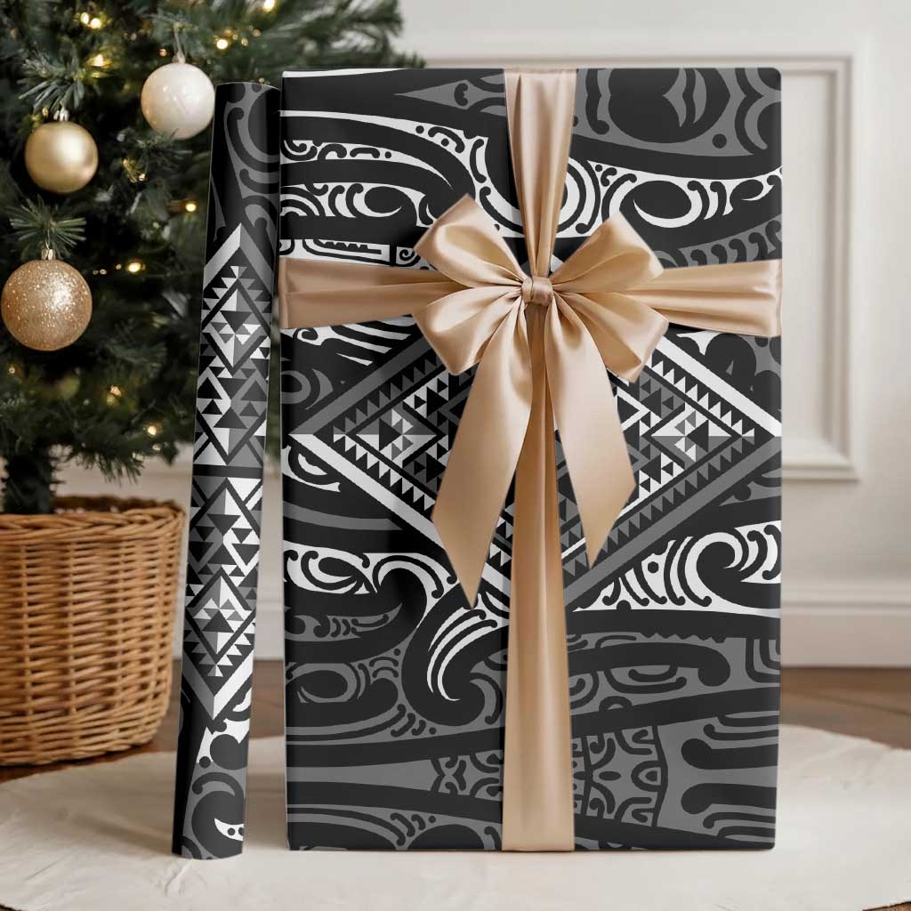New Zealand Maori Taniko Wrapping Paper Black Kowhaiwhai Puhoro - Polynesian Pride