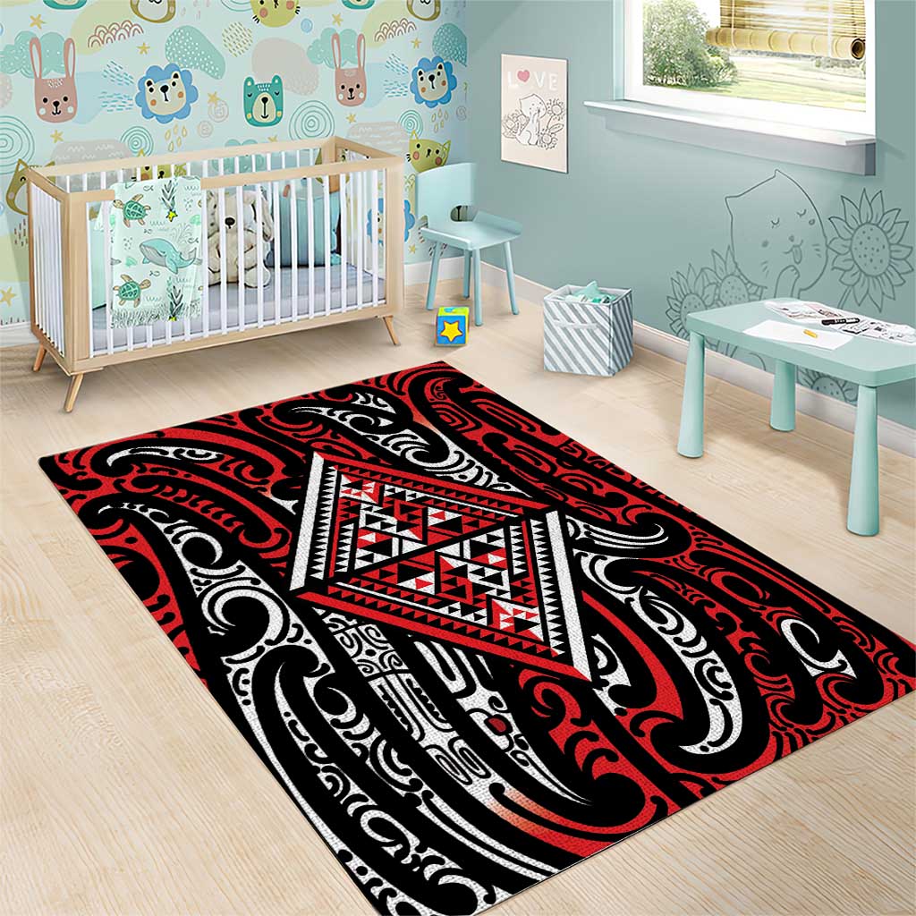New Zealand Maori Taniko Area Rug Red Kowhaiwhai Puhoro