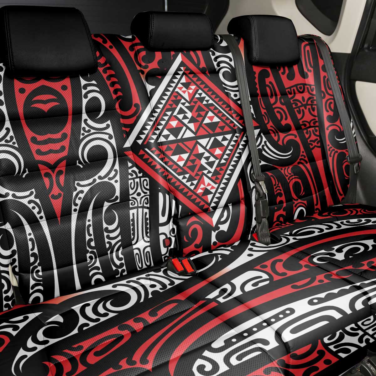 New Zealand Maori Taniko Back Car Seat Cover Red Kowhaiwhai Puhoro