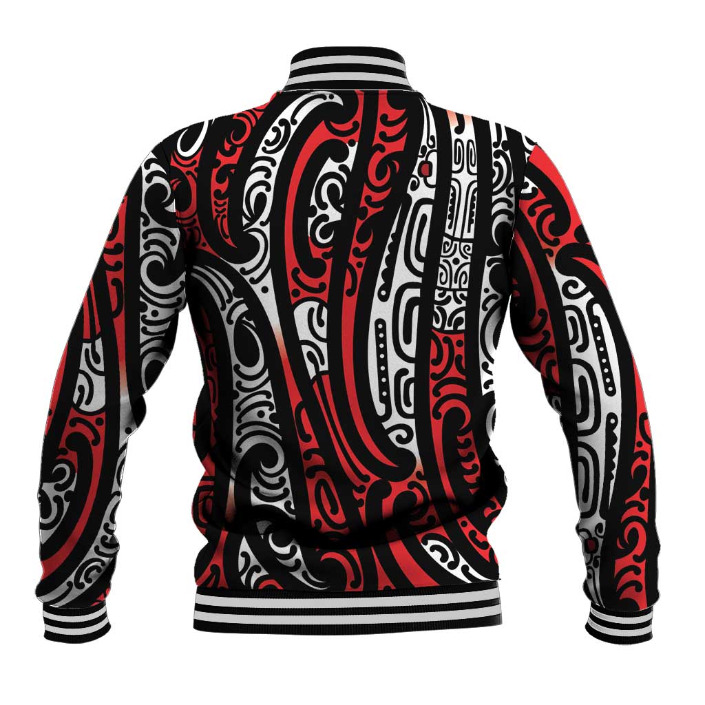 New Zealand Maori Taniko Baseball Jacket Red Kowhaiwhai Puhoro LT9 - Polynesian Pride