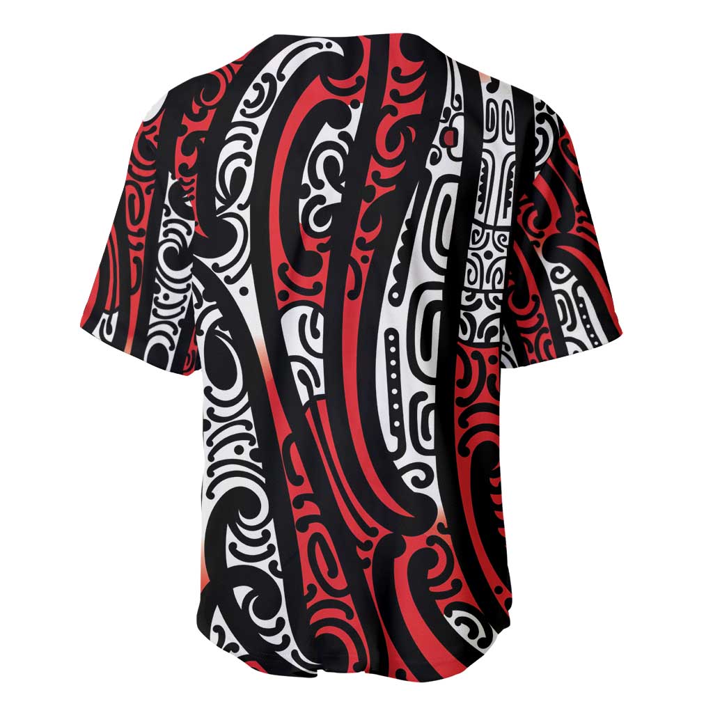 New Zealand Maori Taniko Baseball Jersey Red Kowhaiwhai Puhoro