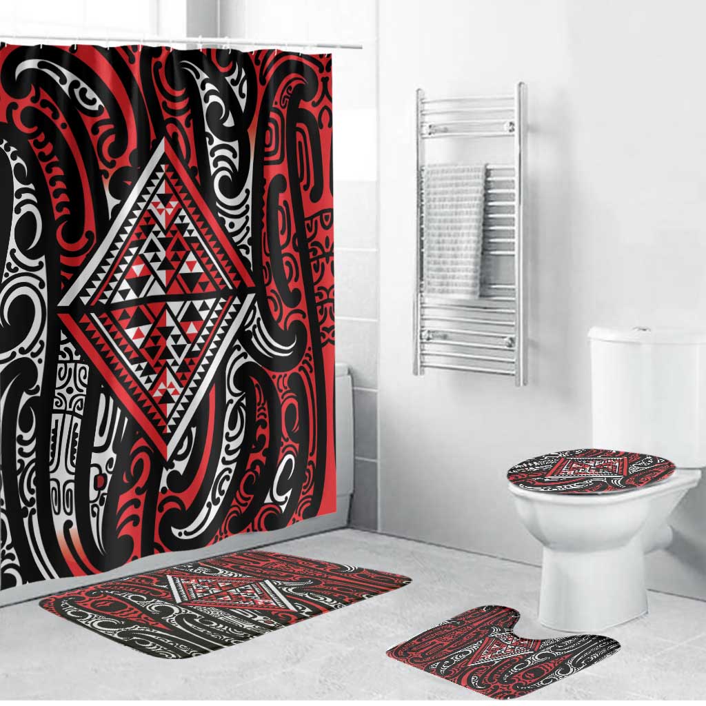 New Zealand Maori Taniko Bathroom Set Red Kowhaiwhai Puhoro - Polynesian Pride