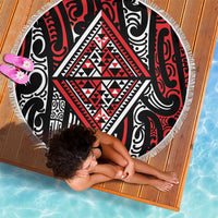 New Zealand Maori Taniko Beach Blanket Red Kowhaiwhai Puhoro