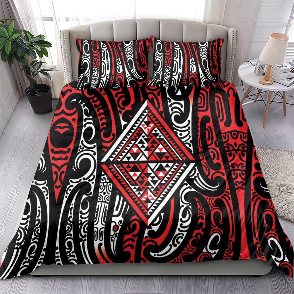 New Zealand Maori Taniko Bedding Set Red Kowhaiwhai Puhoro