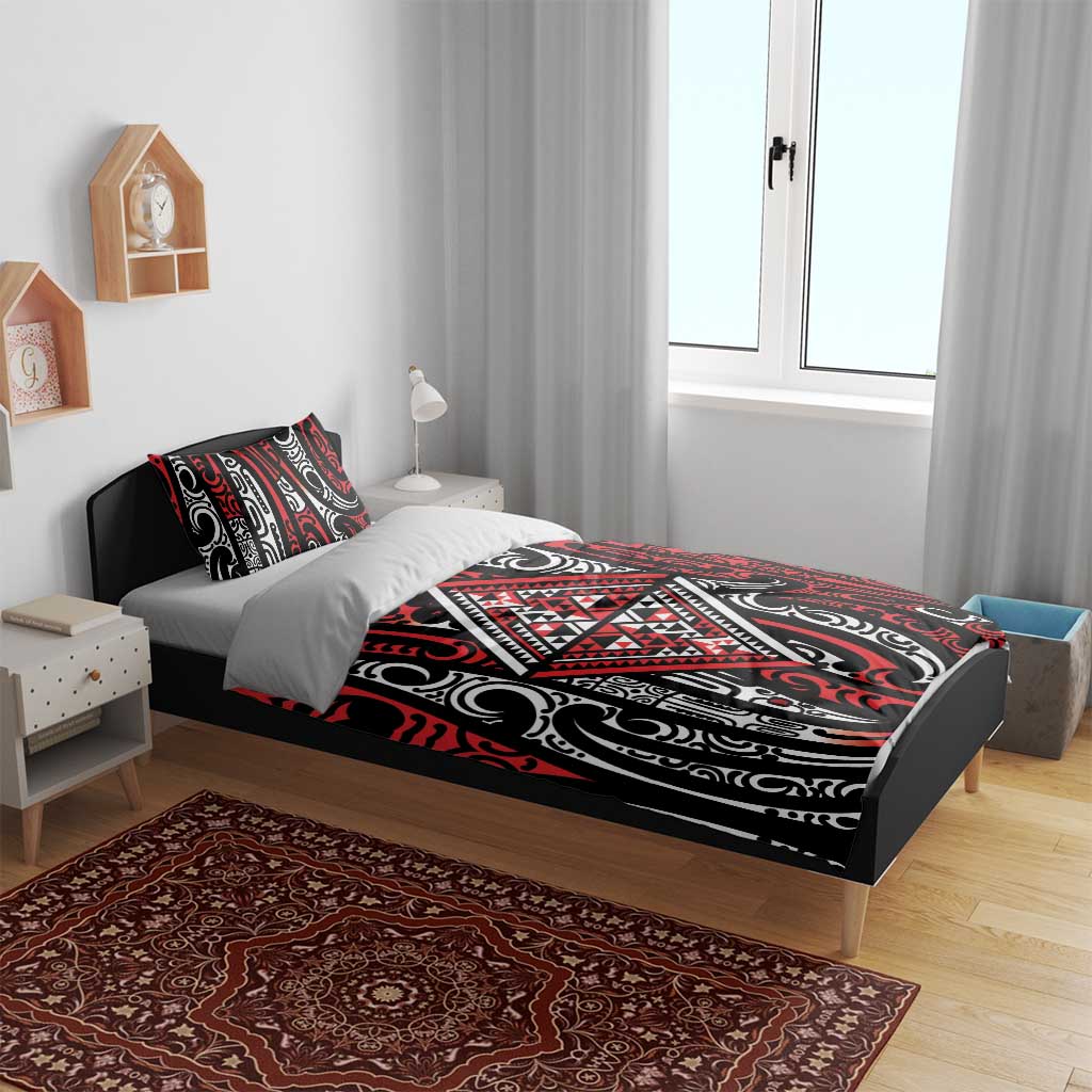New Zealand Maori Taniko Bedding Set Red Kowhaiwhai Puhoro