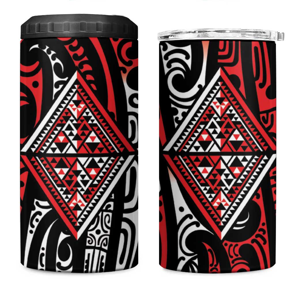 New Zealand Maori Taniko 4 in 1 Can Cooler Tumbler Red Kowhaiwhai Puhoro LT9 One Size: 16 oz Red - Polynesian Pride