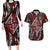 New Zealand Maori Taniko Couples Matching Long Sleeve Bodycon Dress and Hawaiian Shirt Red Kowhaiwhai Puhoro