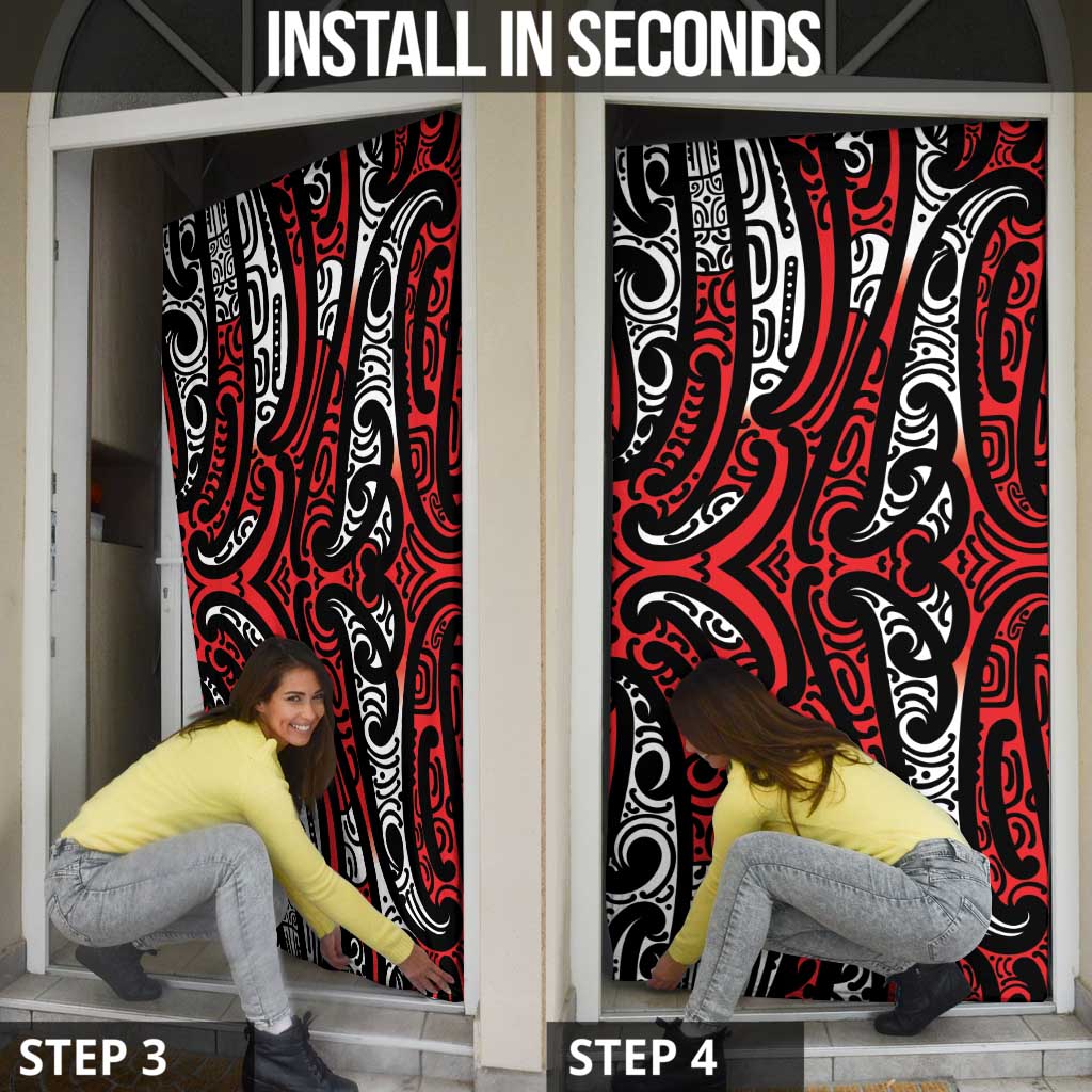 New Zealand Maori Taniko Door Cover Red Kowhaiwhai Puhoro - Polynesian Pride