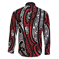 New Zealand Maori Taniko Family Matching Off Shoulder Maxi Dress and Hawaiian Shirt Red Kowhaiwhai Puhoro LT9 - Polynesian Pride