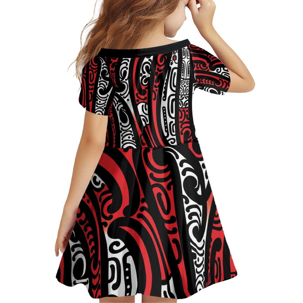 New Zealand Maori Taniko Family Matching Off Shoulder Short Dress and Hawaiian Shirt Red Kowhaiwhai Puhoro LT9 - Polynesian Pride