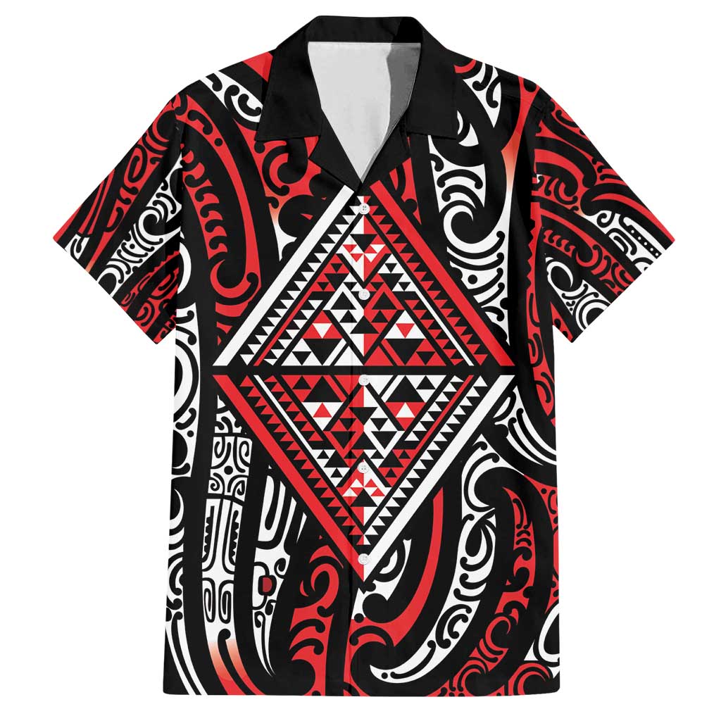 New Zealand Maori Taniko Family Matching Summer Maxi Dress and Hawaiian Shirt Red Kowhaiwhai Puhoro LT9 Dad's Shirt - Short Sleeve Red - Polynesian Pride