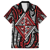 New Zealand Maori Taniko Family Matching Summer Maxi Dress and Hawaiian Shirt Red Kowhaiwhai Puhoro LT9 Dad's Shirt - Short Sleeve Red - Polynesian Pride