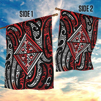 New Zealand Maori Taniko Garden Flag Red Kowhaiwhai Puhoro