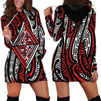 New Zealand Maori Taniko Hoodie Dress Red Kowhaiwhai Puhoro LT9 - Polynesian Pride