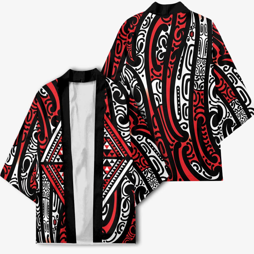 New Zealand Maori Taniko Kimono Red Kowhaiwhai Puhoro - Polynesian Pride