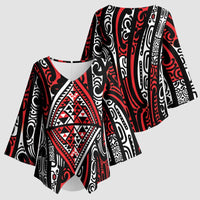 New Zealand Maori Taniko Kimono Sleeve Blouse Red Kowhaiwhai Puhoro - Polynesian Pride