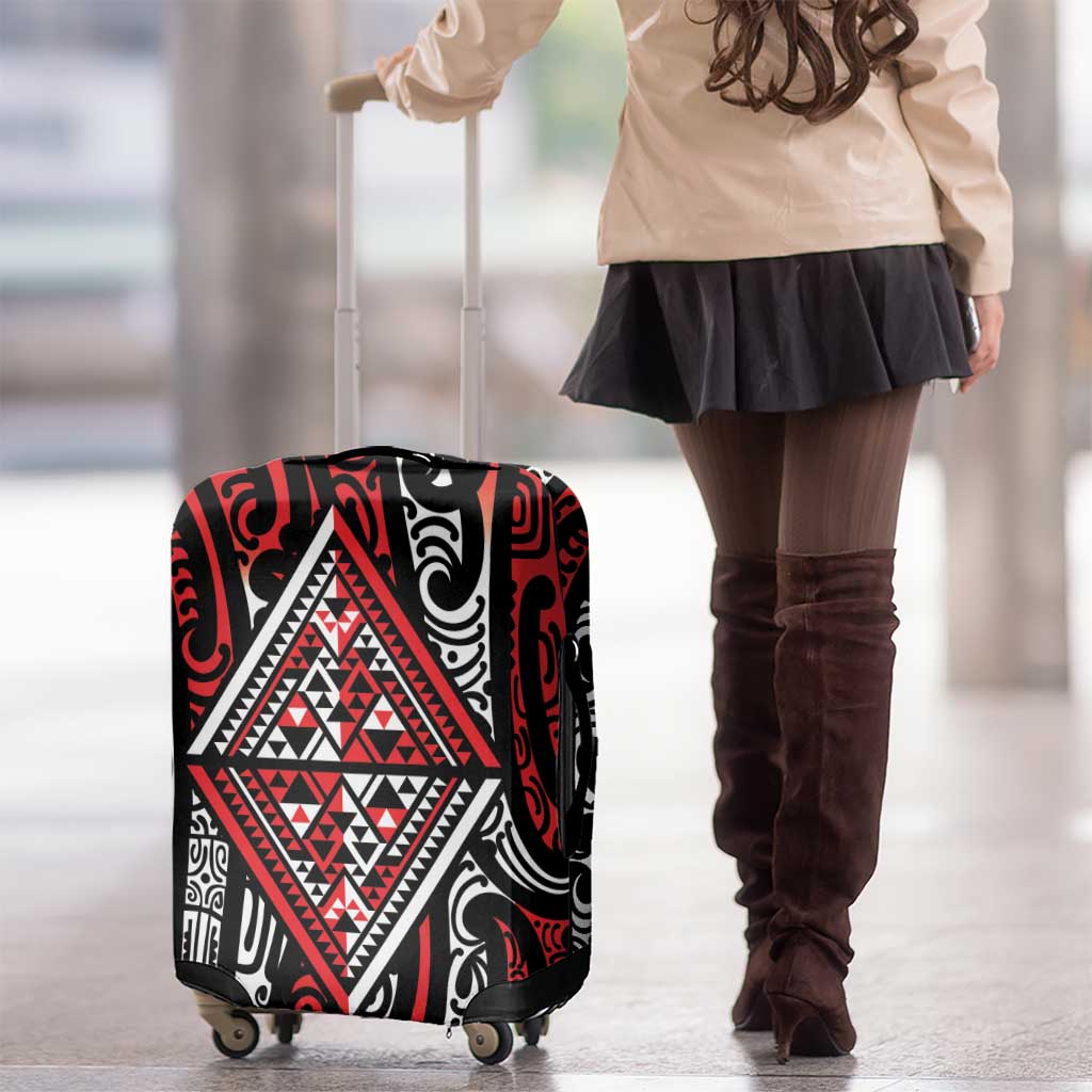 New Zealand Maori Taniko Luggage Cover Red Kowhaiwhai Puhoro
