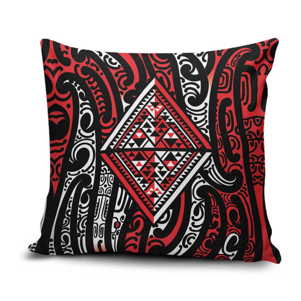 New Zealand Maori Taniko Pillow Cover Red Kowhaiwhai Puhoro - Polynesian Pride